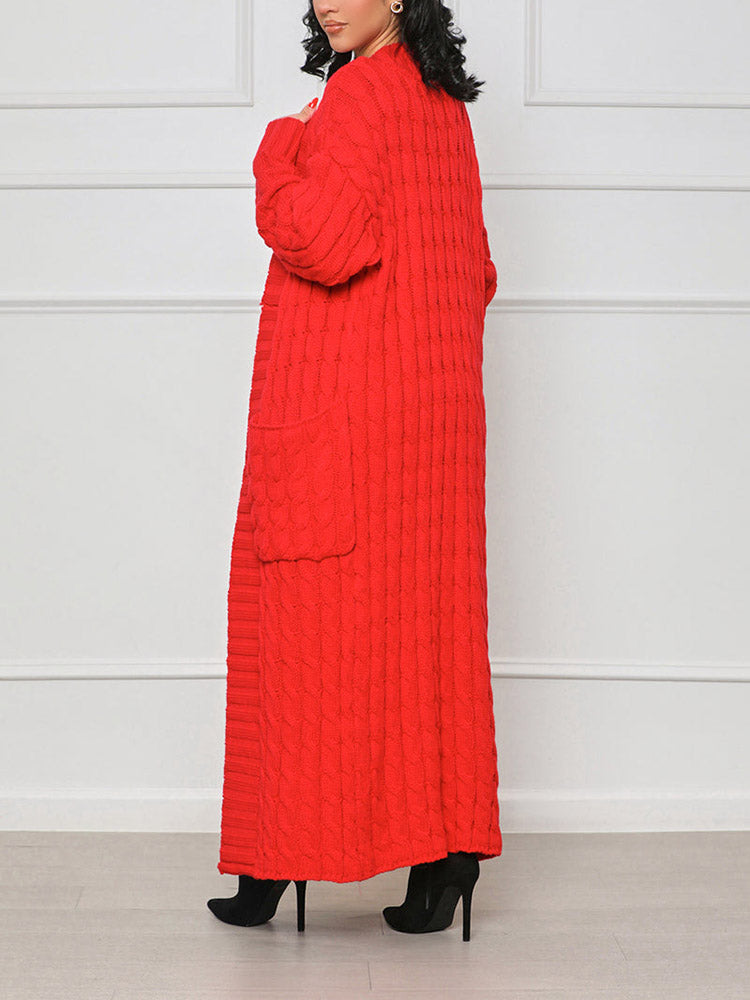 Knitted Solid Pocket Sweater Cardigans
