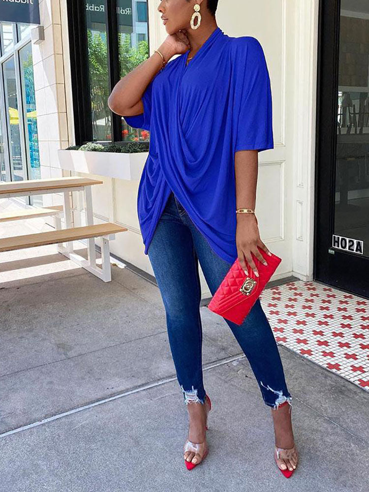 Twist V Neck Ruched Tops