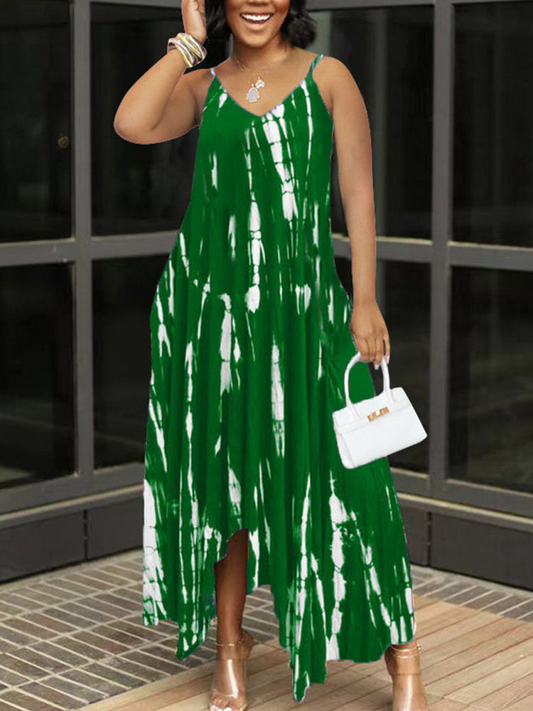 Tie Dye Sleeveless Irregular Dresses