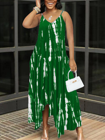 Tie Dye Sleeveless Irregular Dresses