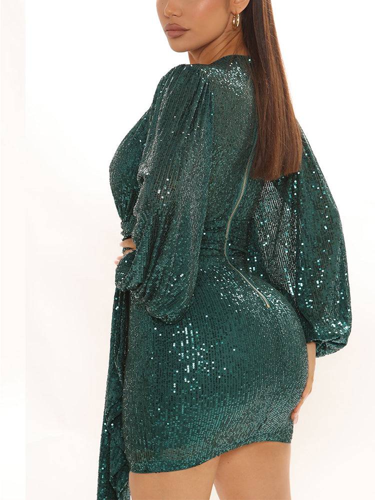 Lantern Sleeves Sequin Party Dresses