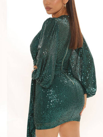 Lantern Sleeves Sequin Party Dresses