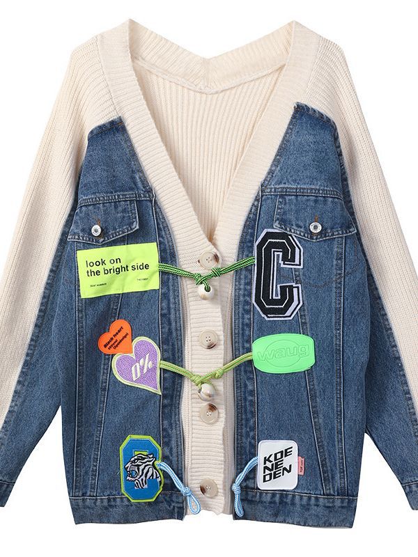 Button Denim Knit Cardigans