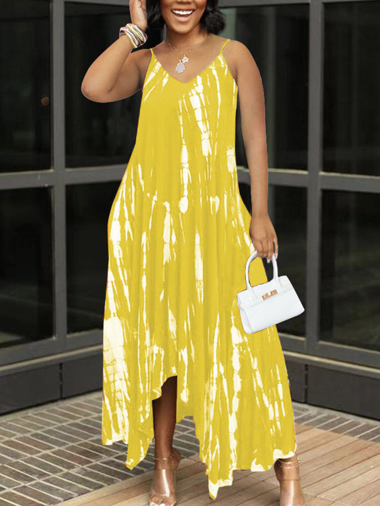 Tie Dye Sleeveless Irregular Dresses