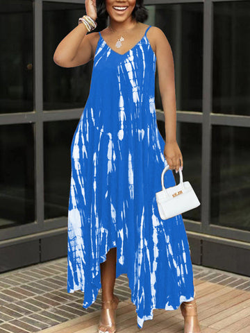 Tie Dye Sleeveless Irregular Dresses