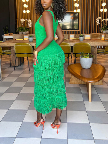 Knit Layer Fringe Dresses