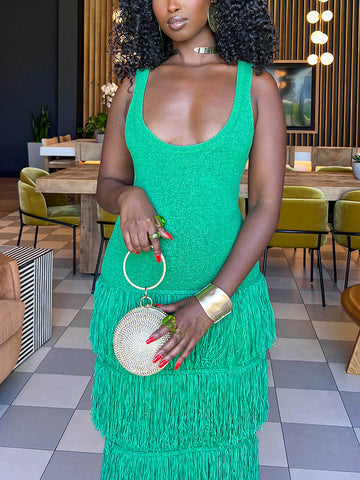 Knit Layer Fringe Dresses