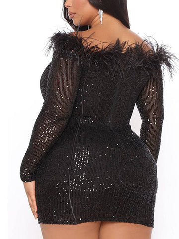Feather Trim Sequin Mini Dresses