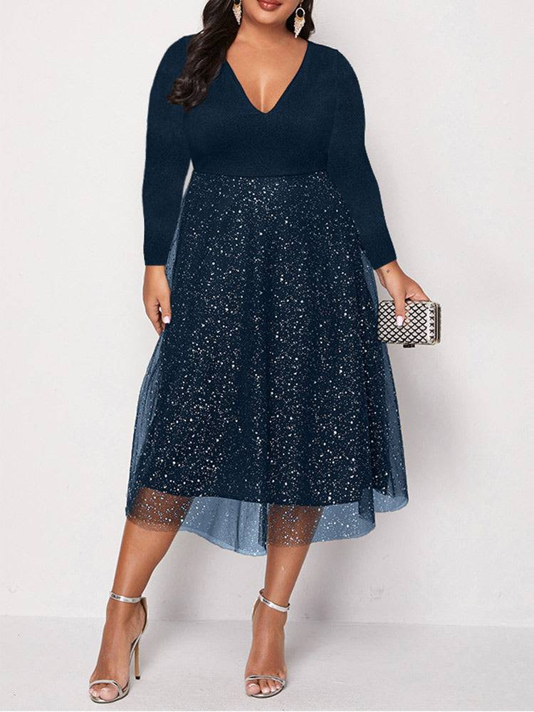Contrast Mesh Midi Dresses