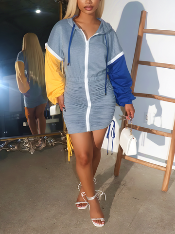 Hoodie Color Block Ruched Dresses