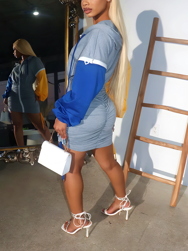 Hoodie Color Block Ruched Dresses
