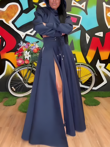 Crop Hoodie Slit Skirt Set
