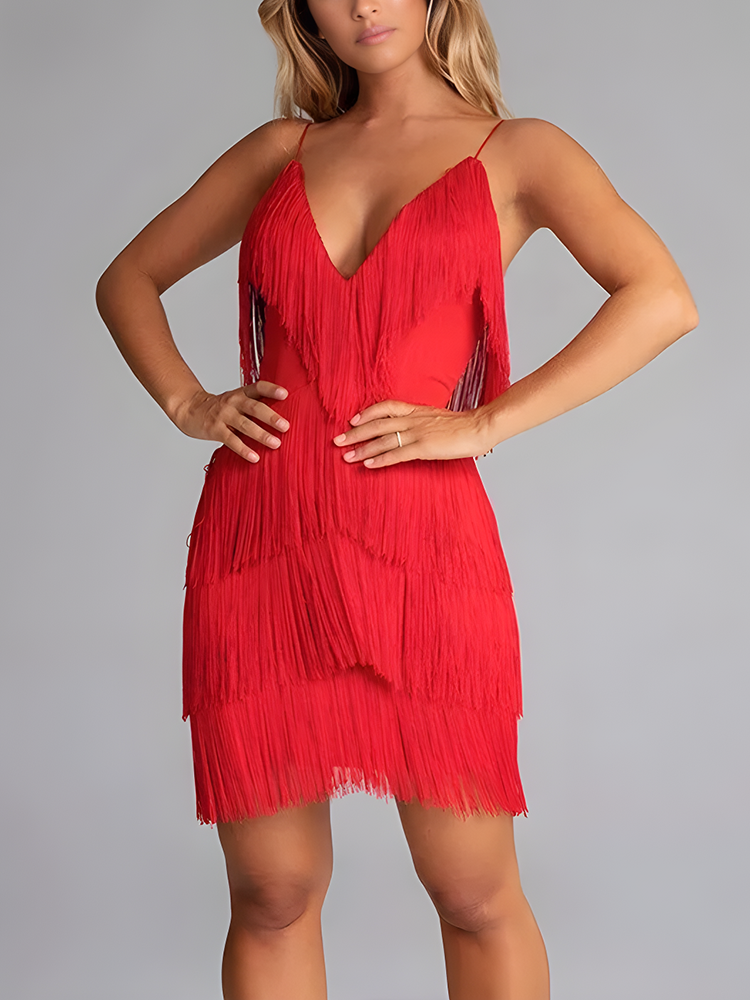 Sleeveless Tassel Mini Dresses
