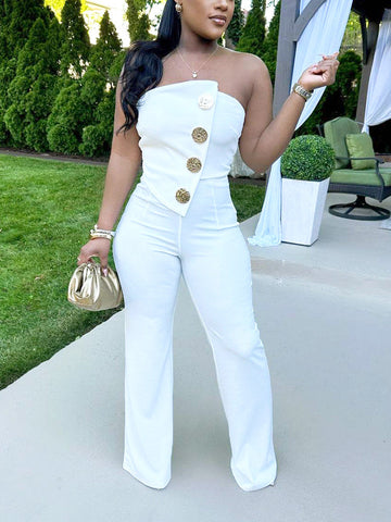 Strapless Gold Decor Jumpsuits