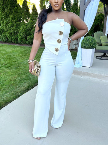 Strapless Gold Decor Jumpsuits
