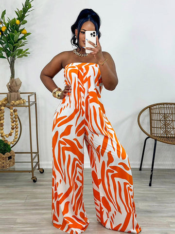Strapless Printed Wide Jumpsuits