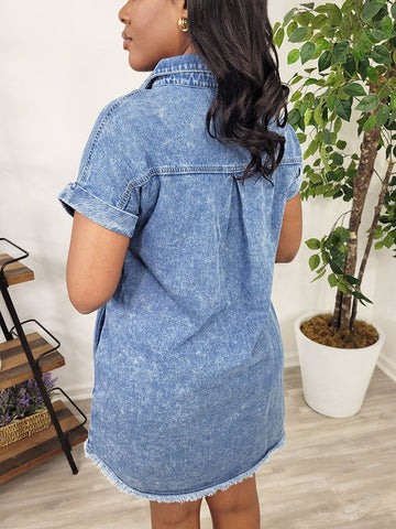 Raw Hem Denim Shirt Dresses