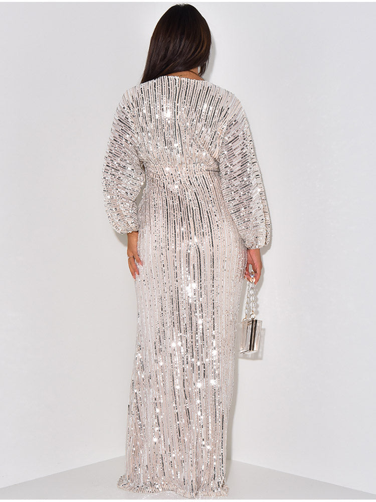 Sequin Puffed Sleeves Party Dresses