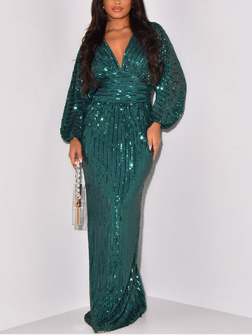 Sequin Puffed Sleeves Party Dresses
