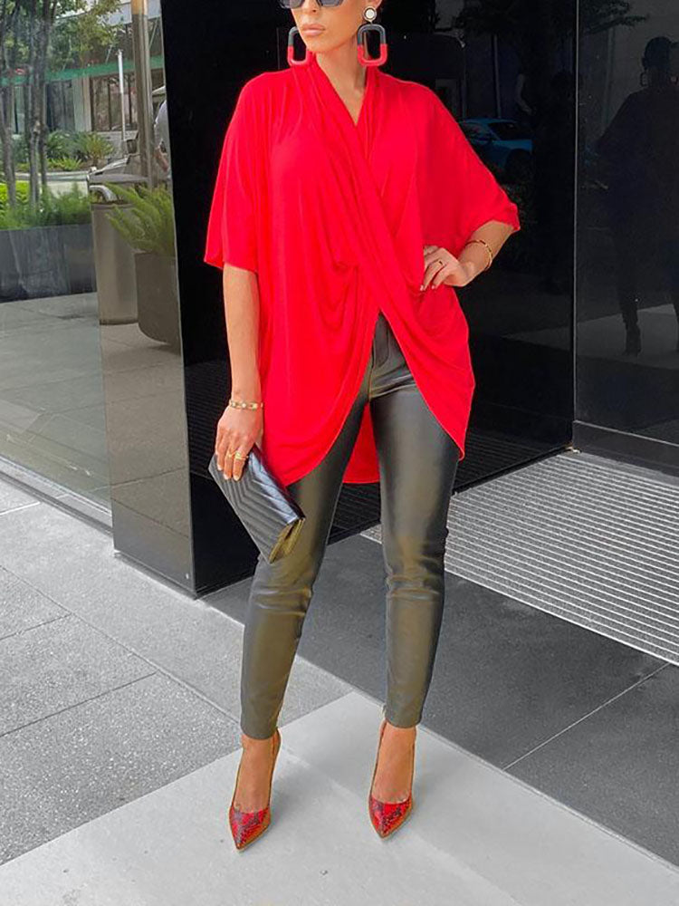 Twist V Neck Ruched Tops