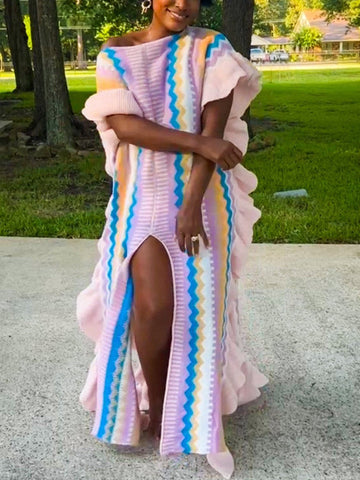 Ruffle Slit Knit Dresses