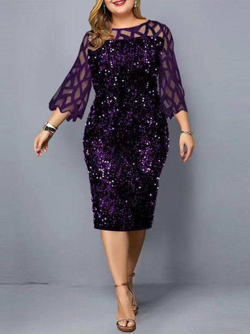 Sequin Embellish Quarter Sleeve Dresses