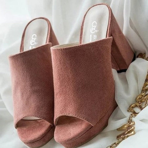 Suede Peep Toe High Chunky Heel Sandals