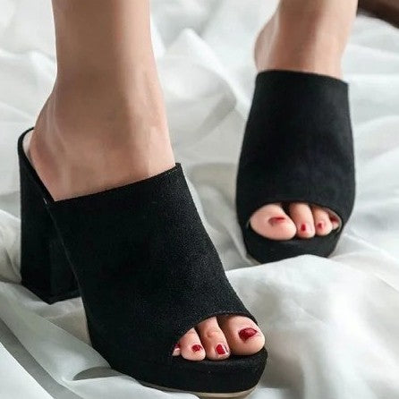 Suede Peep Toe High Chunky Heel Sandals