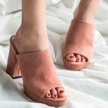 Suede Peep Toe High Chunky Heel Sandals