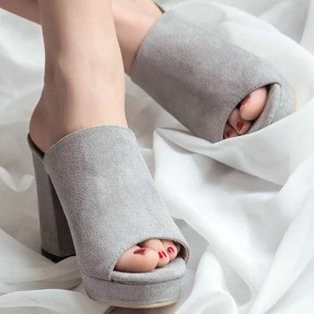 Suede Peep Toe High Chunky Heel Sandals