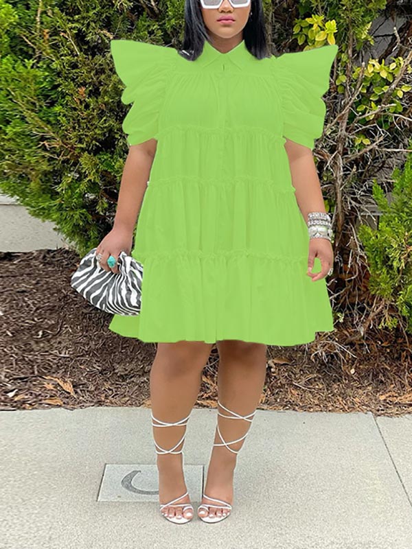 Puff Sleeve Ruffle Shirt Dresses