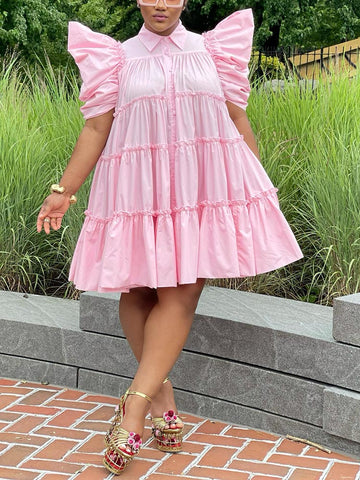 Puff Sleeve Ruffle Shirt Dresses