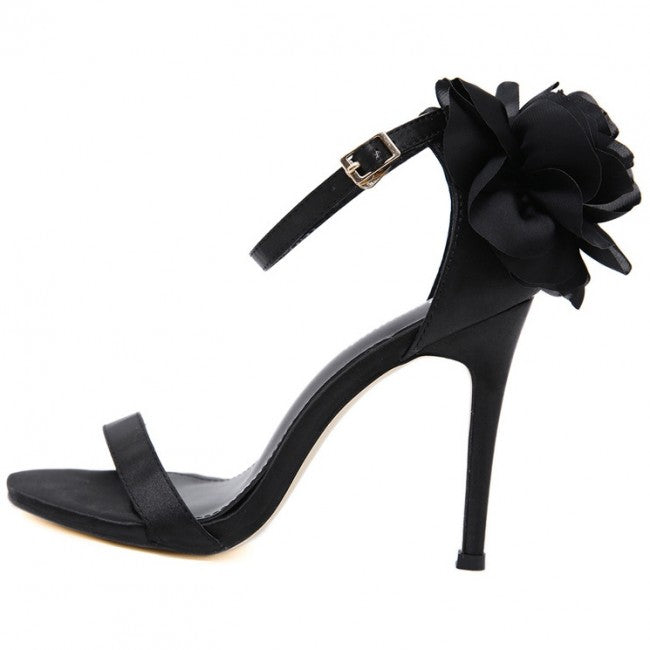Open Toe Ankle Strap High Heels Sandals With Flower