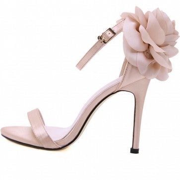 Open Toe Ankle Strap High Heels Sandals With Flower