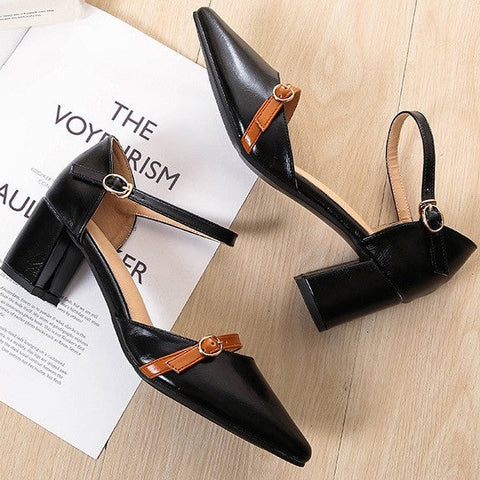 Pointed Cap-toe Pump Shoes Ankle Strap Heels