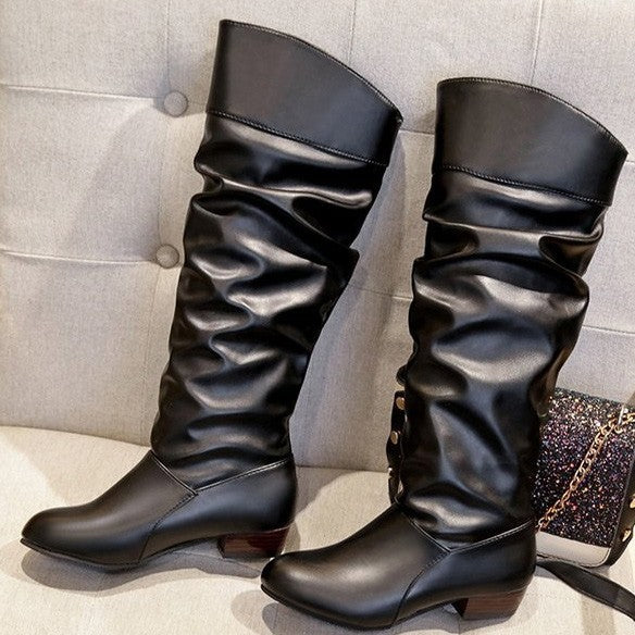 Women's Leatherette Low Heel Long Boots