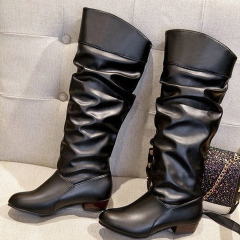Women's Leatherette Low Heel Long Boots