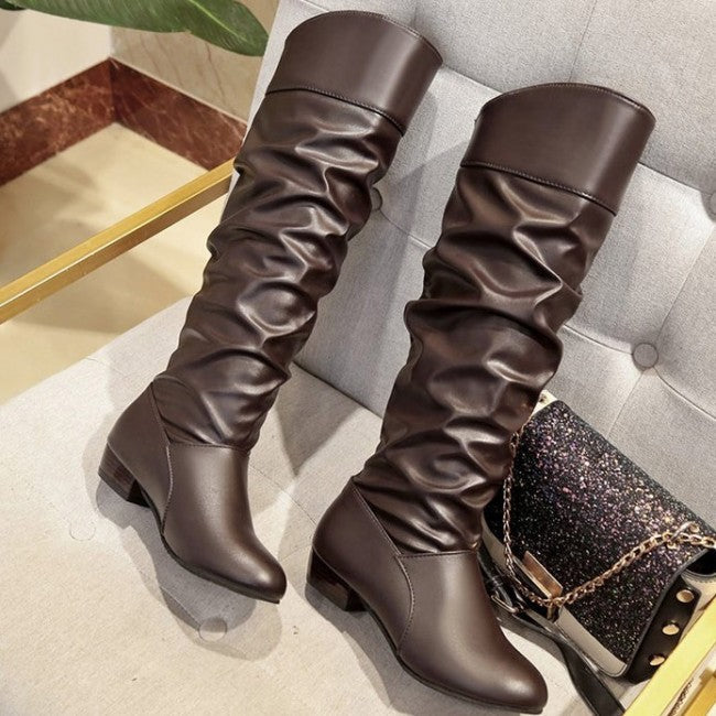 Women's Leatherette Low Heel Long Boots