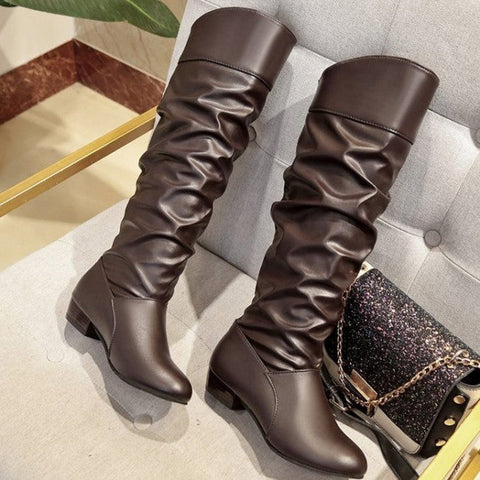 Women's Leatherette Low Heel Long Boots