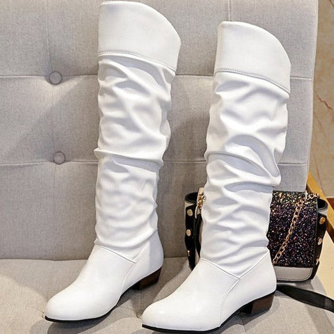 Women's Leatherette Low Heel Long Boots