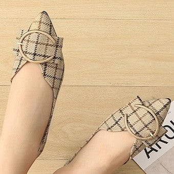 Decor Metal Plaid Flat Heel Closed-toe Shoes