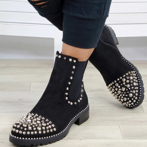 Round Toe Zipper Ankle Boots With Rivets