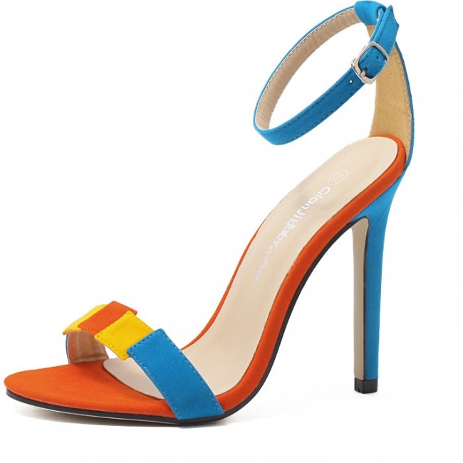 Suede Color-block Stiletto Sandals Heels