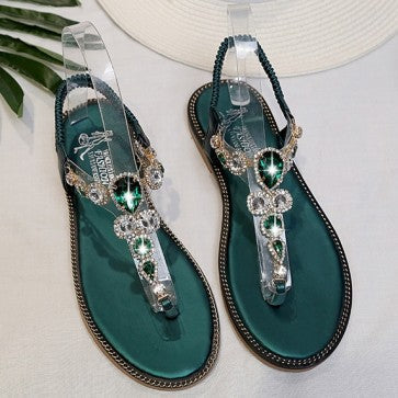 Flip Flops Flats Sandals With Rhinestone