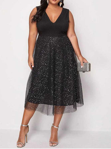 Contrast Mesh Midi Dresses