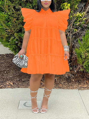 Puff Sleeve Ruffle Shirt Dresses