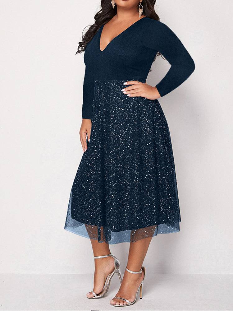 Contrast Mesh Midi Dresses