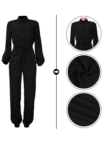 V Neck Long Sleeve Solid Jumpsuits