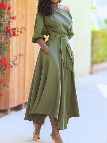Oblique Neckline Half Sleeve Maxi Dresses