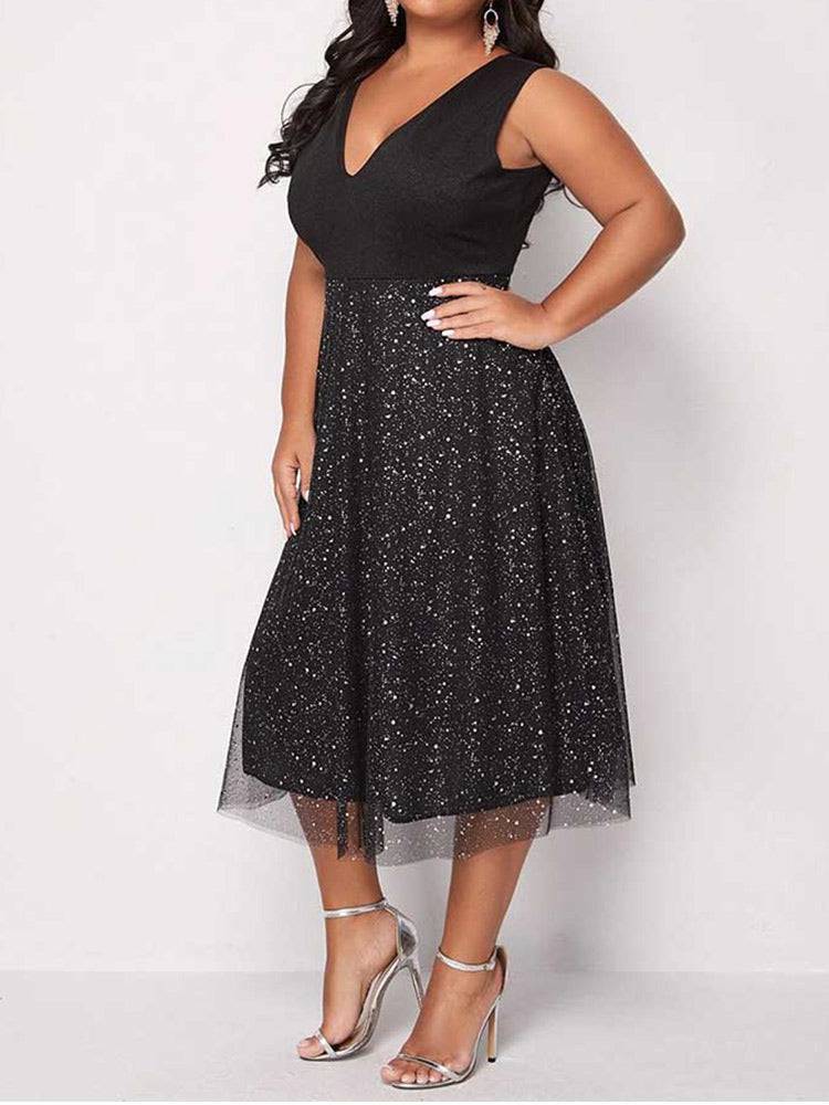 Contrast Mesh Midi Dresses